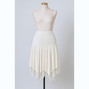 Retro Threads Womens Fairy Maxi Skirt Size L White Lace Tiered Tulle Cottagecore